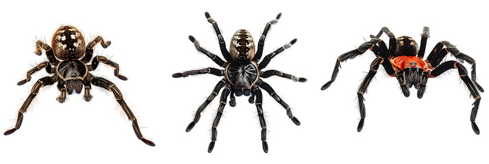 tarantula spider collection isolated on a white background as transparent PNG