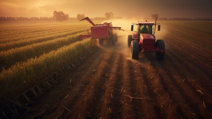 Fototapeta premium Harvesting in the Golden Hour