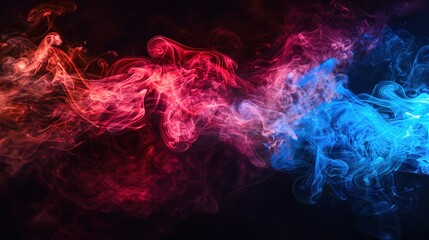 smoke in red and blue light on black background