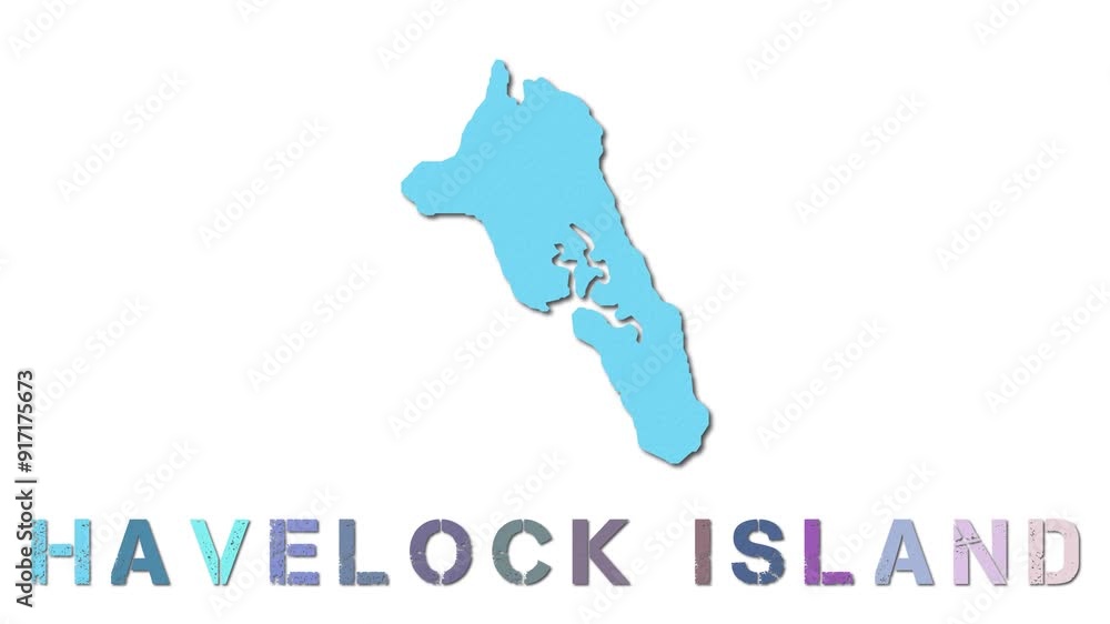 Poster Havelock Island map with paper regions. Animated island map growing from regions and title letters falling down. Appealing 4k animation.