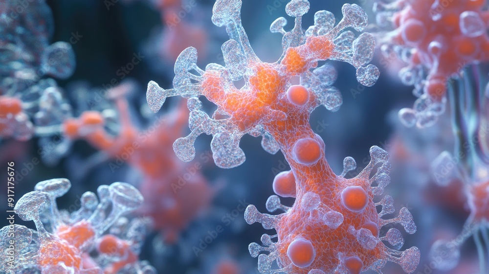 Poster living cells displayed on a screen, showing their vibrant, dynamic structures in high detail and rea
