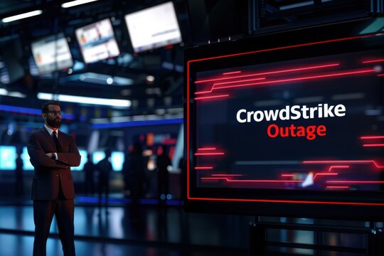 Businessman Observing CrowdStrike Outage Alert in Tech Center