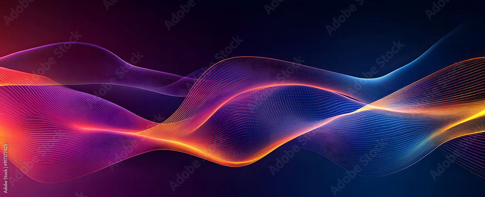 Poster dark abstract background with glowing abstract waves, sound wave design
