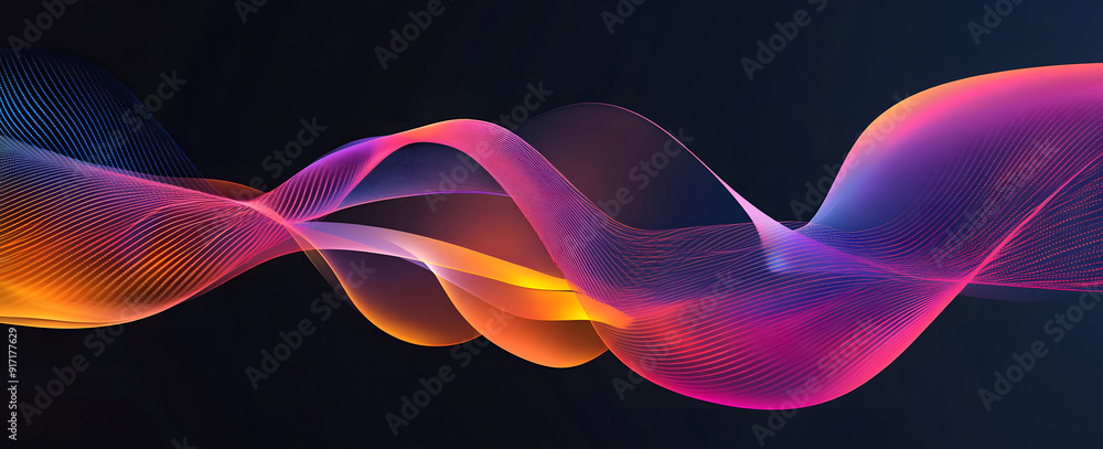 Poster dark abstract background with glowing abstract waves, sound wave design