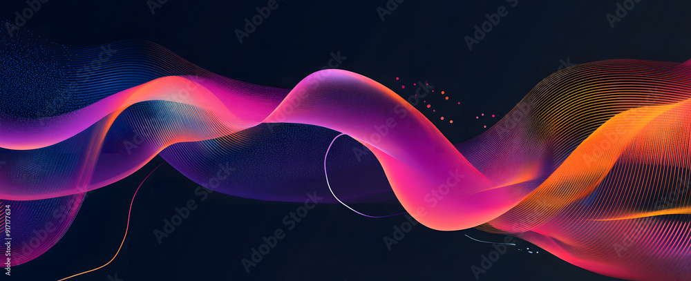 Poster dark abstract background with glowing abstract waves, sound wave design