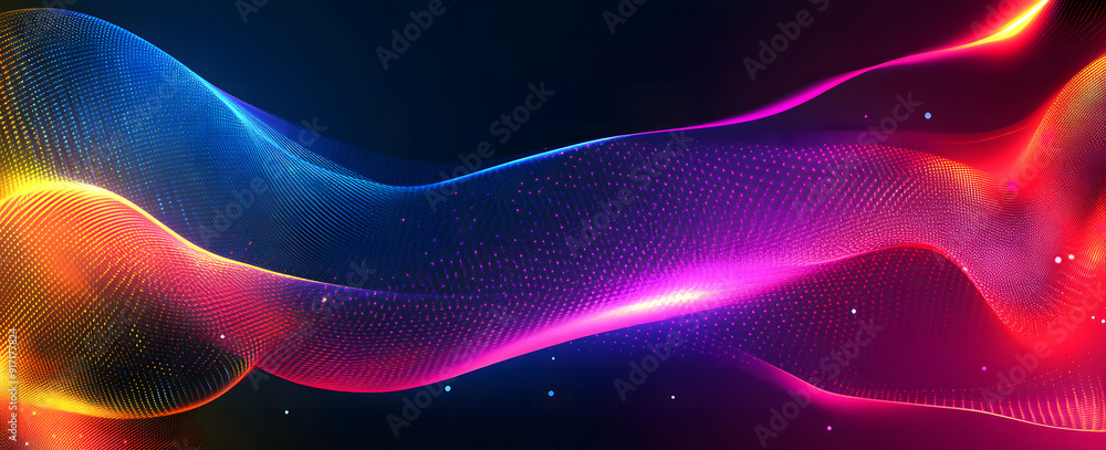 Poster dark abstract background with glowing abstract waves, sound wave design