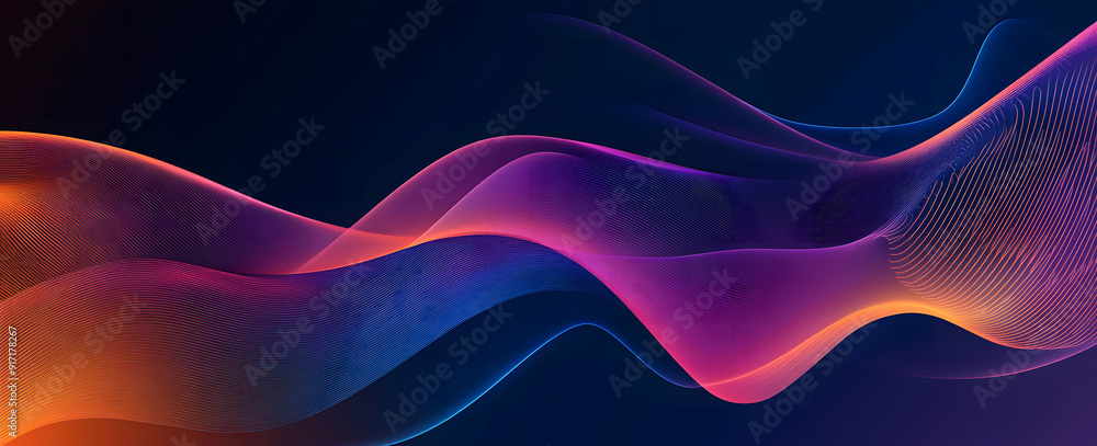 Poster dark abstract background with glowing abstract waves, sound wave design