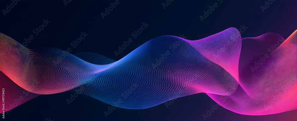 Poster dark abstract background with glowing abstract waves, sound wave design