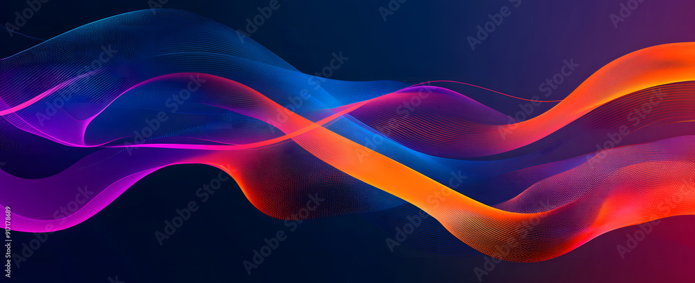 Poster dark abstract background with glowing abstract waves, sound wave design