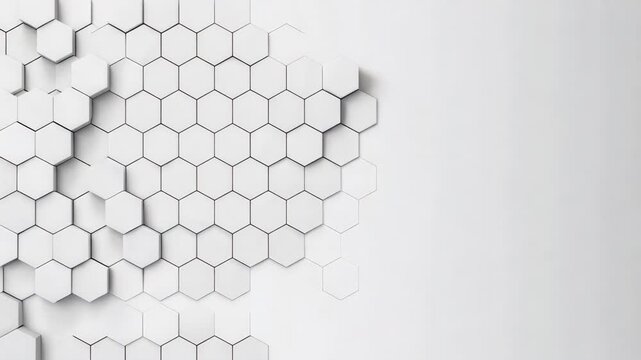 Abstract hexagonal pattern in white tones creating a modern and minimalist design for backgrounds or wallpaper.