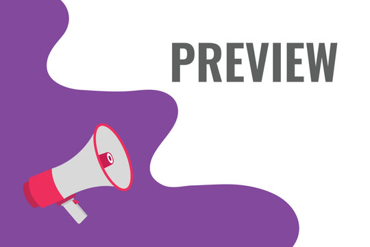 preview button, banner, label, template for website. preview text with colorful megaphone icon
