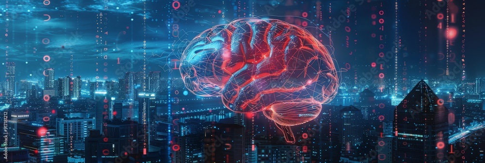 Aufkleber futuristic depiction of human brain with circuitry representing advanced artificial intelligence in 