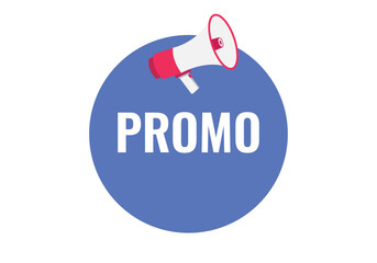 promo button, banner, label, template for website. promo text with colorful megaphone icon
