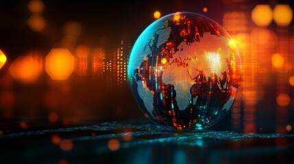 A captivating visual representation of a digital globe, symbolizing technology and global connectivity in a vibrant environment.