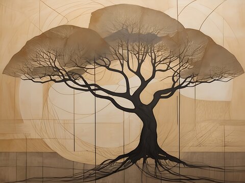 Abstract Tree Paintings: Minimalist Geometric Art with Earthy Color Palette