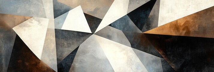 Abstract Geometric Art with Brown, Gray, and White Triangles