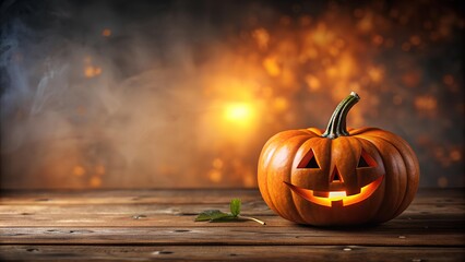 halloween pumpkin on a wooden background, Halloween background.