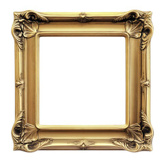 Gold leaf European style frame. Classical frame isolated on a white or transparent background.