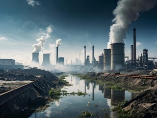 Industrial Landscape with Smoke and Steam