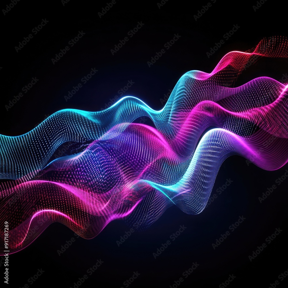 Poster digital pulse waves with neon colors, dynamic tech design