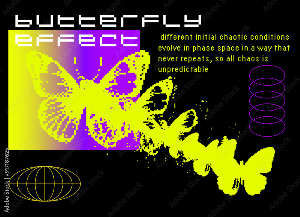 Aufkleber pixel art collage with images of distorted butterfly silhouettes. illustration in webcore aesthetics