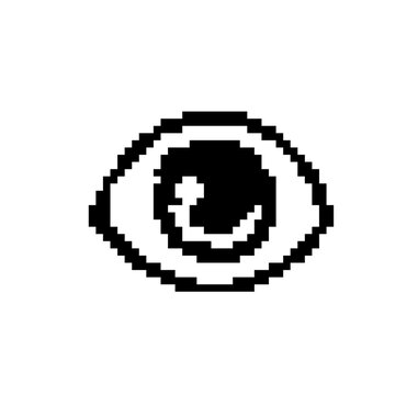 Simple pixel art of an eye in black and white colors.