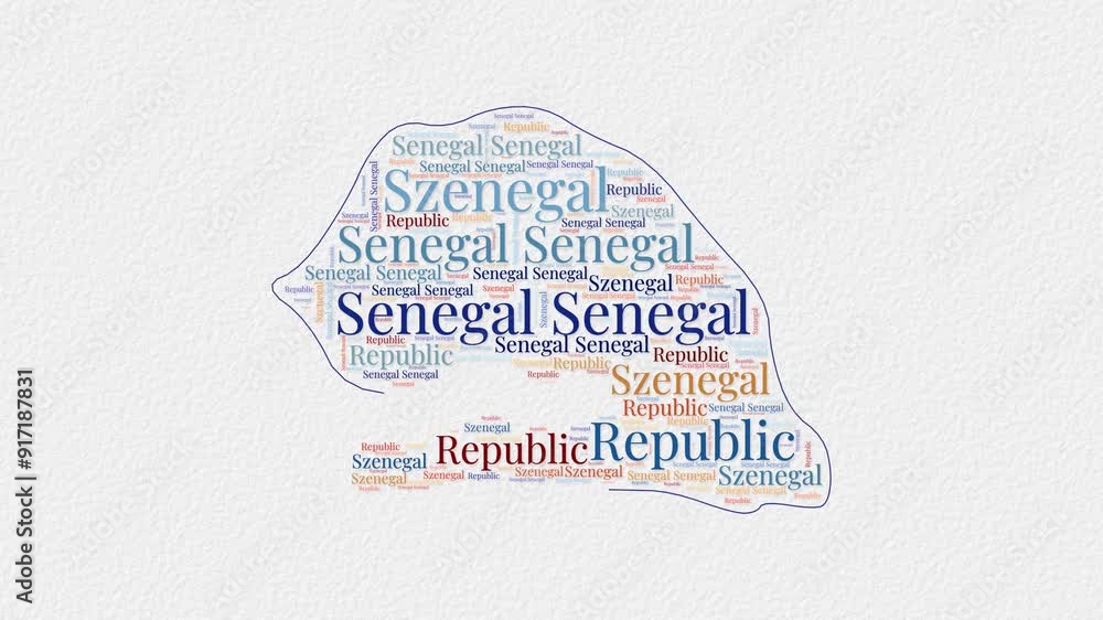 Poster senegal logo animation. senegal boundary word cloud animation. video of country names in multiple la