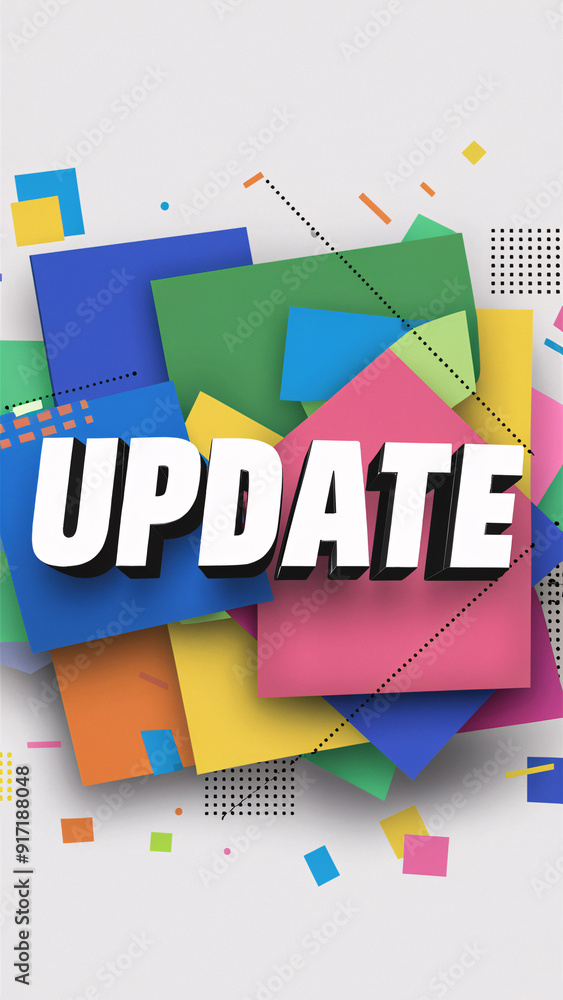 Poster update text with bold 3d effect on vibrant geometric background – modern and colorful design for ann