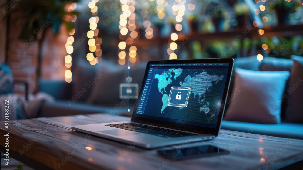 Poster laptop displaying secure vpn connection