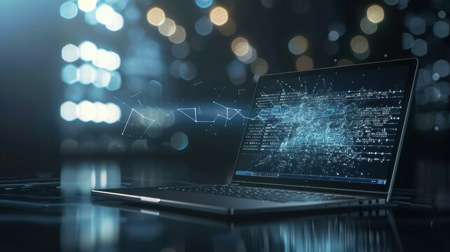 Laptop showing encrypted data transfer in progress