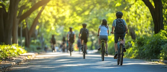 Happy Young Students Embracing Eco-Friendly Transportation Biking to School on a Sunny Morning among Lush Green Trees