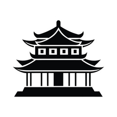 Chinese house black silhouette on white background, Chinese national building pagoda. Vector drawing Isolated on a white background. Silhouette Chinese architecture stock illustration
