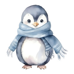 Obraz premium Adorable Watercolor of Cozy Baby Penguin in Winter Scarf