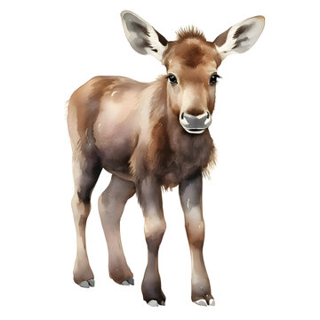 Adorable Watercolor of Charming Baby Moose in Nature