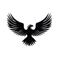 Obraz premium Flying falcon bird logo icon vector illustration, soaring eagle vector logo design illustration, black in color and suitable for use as a company logo. High quality illustration, Silhouette on eagle 