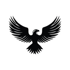 Obraz premium Flying falcon bird logo icon vector illustration, soaring eagle vector logo design illustration, black in color and suitable for use as a company logo. High quality illustration, Silhouette on eagle 