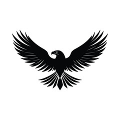 Obraz premium Flying falcon bird logo icon vector illustration, soaring eagle vector logo design illustration, black in color and suitable for use as a company logo. High quality illustration, Silhouette on eagle 