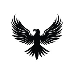 Obraz premium Flying falcon bird logo icon vector illustration, soaring eagle vector logo design illustration, black in color and suitable for use as a company logo. High quality illustration, Silhouette on eagle 