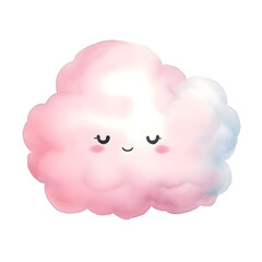 Whimsical Watercolor Painting of a Shy and Blushing Cloud on White Background