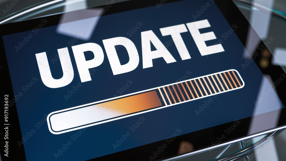 Poster update progress bar on tablet screen with modern interface – close-up of digital software or system 