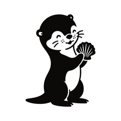Otter silhouette vector mamal wild  animal black  and white sketch.