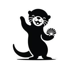 Otter silhouette vector mamal wild  animal black  and white sketch.