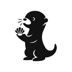 Otter silhouette vector mamal wild  animal black  and white sketch.