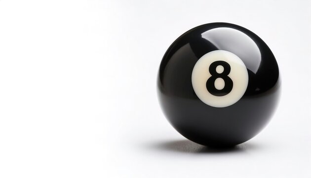 number 8 eight ball, the black ball, used in pool billiard games and is the last one to be sunk to win the game. Also associated with luck, chance or bad luck. isolated on white background