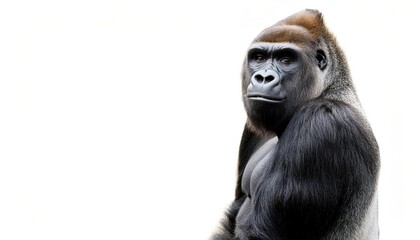 Fototapeta premium Gorillas are herbivorous, predominantly ground dwelling great apes that inhabit the tropical forests of Africa. Isolated on white background. They live in troops, with the leader called a silverback
