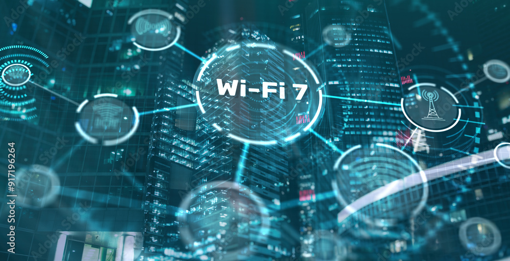Aufkleber wi-fi 7 next generation networking communication. reaching new levels of performance