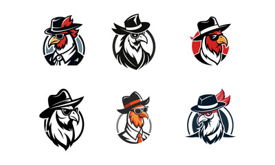 rooster head wearing a fedora and sunglasees