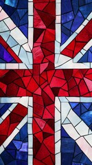 Fototapeta premium Patriotic Mosaic: A Colorful British Flag-Inspired Geometric Pattern in Vibrant Red, White, and Blue, Reflecting the Union Jack's Distinctive Palette