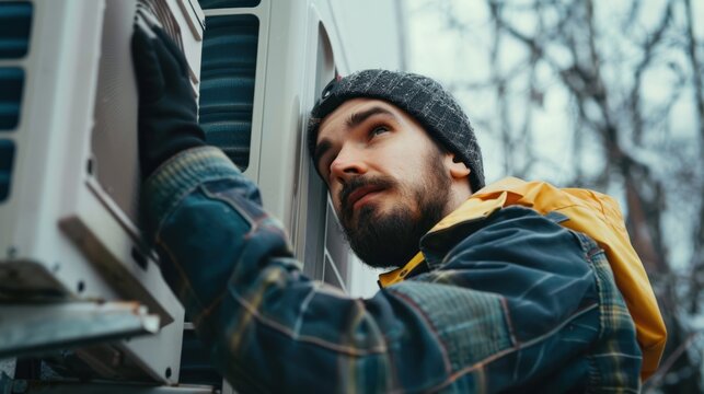 HVAC worker carrying out repair on unit