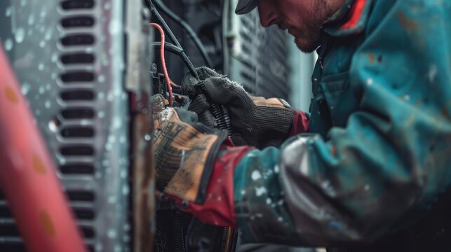 HVAC worker carrying out repair on unit